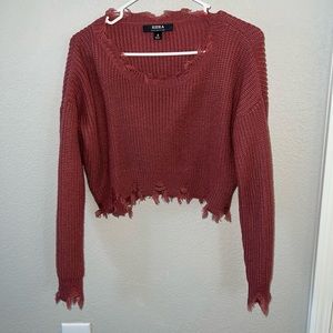 Fancy knitted crop sweater with shagged ends for style. Size Small.